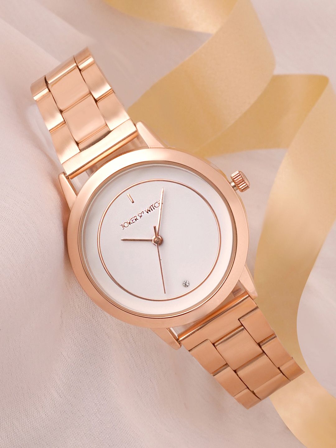 JOKER & WITCH Women White Dial & Stainless Steel Bracelet Style Straps Analogue Watch AMWW559