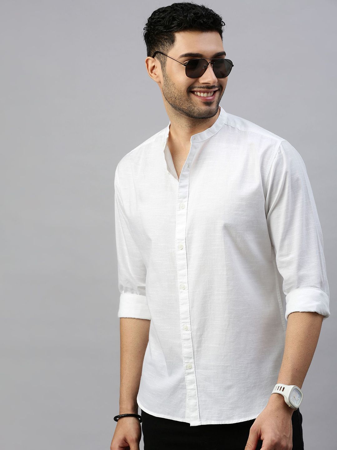 British Club Smart Slim Fit Mandarin Collar Cotton Casual Shirt