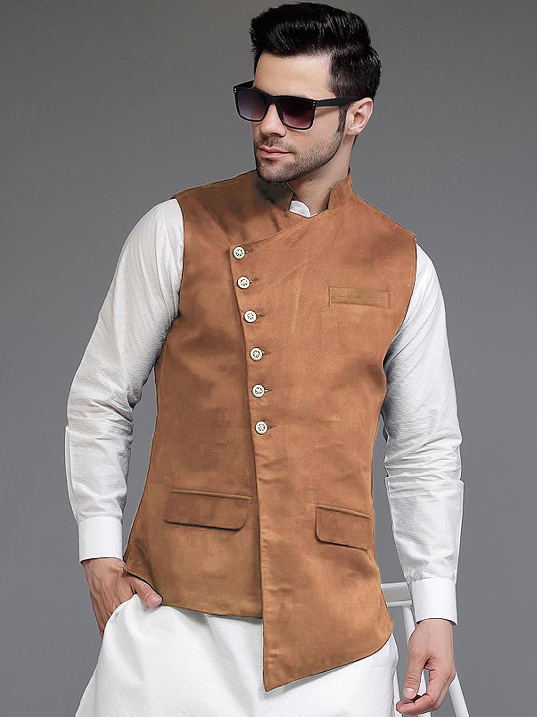 Utsav Fashion Men Velvet Mandarin Collar Nehru Jacket