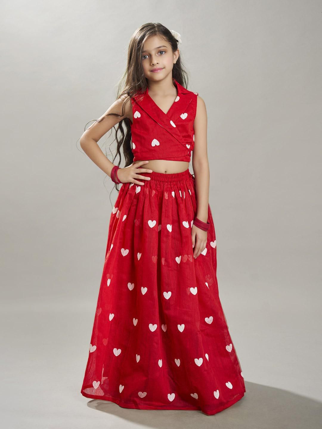 Bitiya by Bhama Girls Embroidered Shirt Collar Thread Work Ready to Wear Lehenga & Blouse