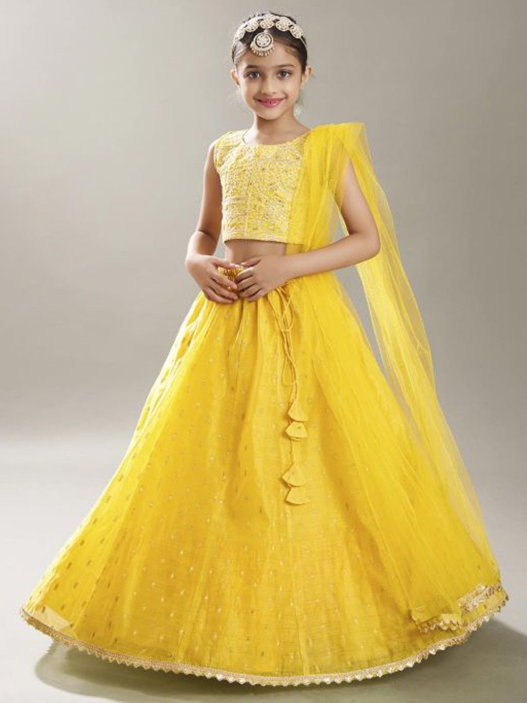 Bitiya by Bhama Girls Floral Embroidered Ready to Wear Lehenga & Blouse With Dupatta