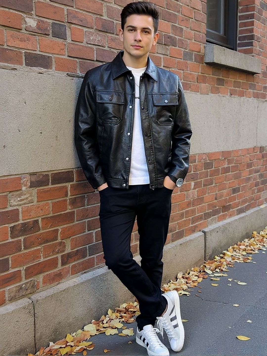 HERE&NOW Solid Leather Jacket