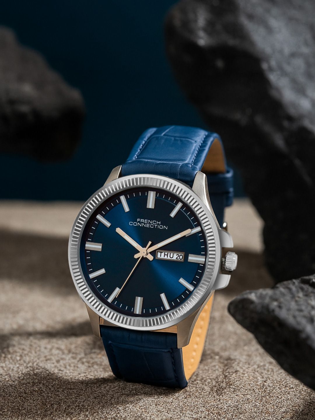 Buy French Connection Dayzon Sunray Men Textured Dial & Leather