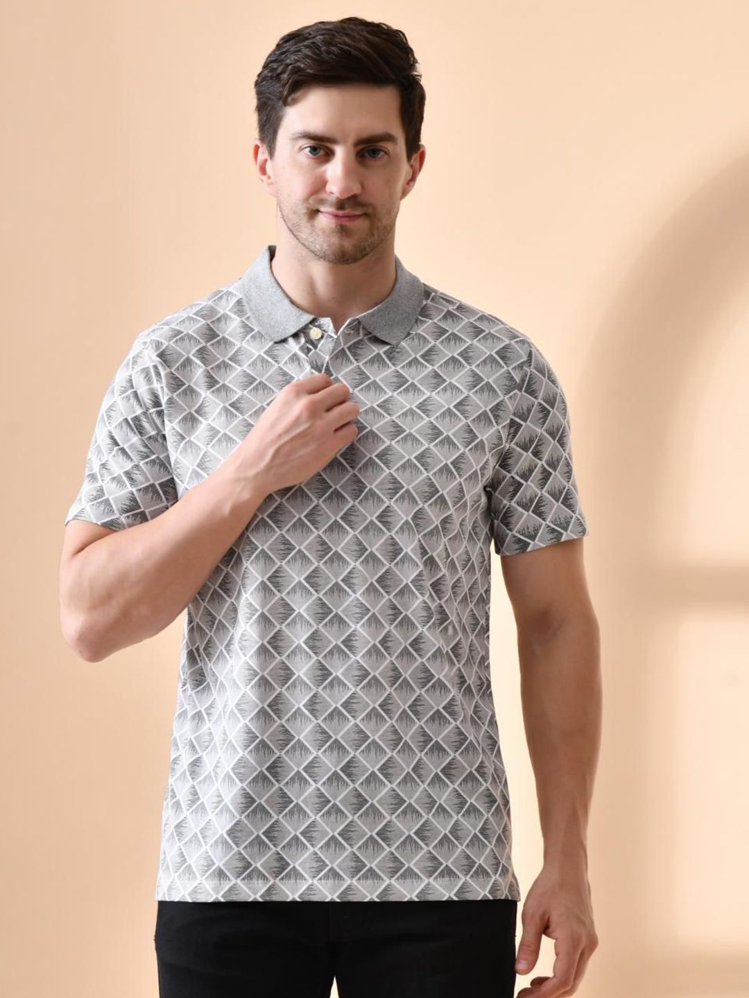 Mast & Harbour Men Geometric Printed Polo Collar Cotton T-shirt