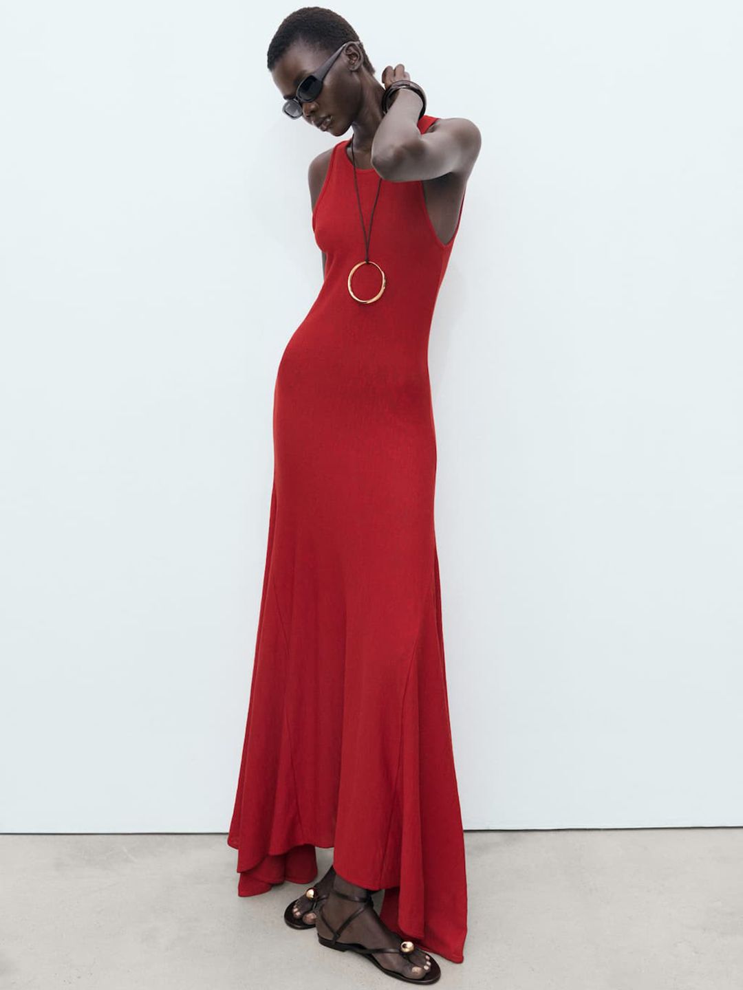 Sleeveless Knitted Asymmetric Hem Maxi Dress