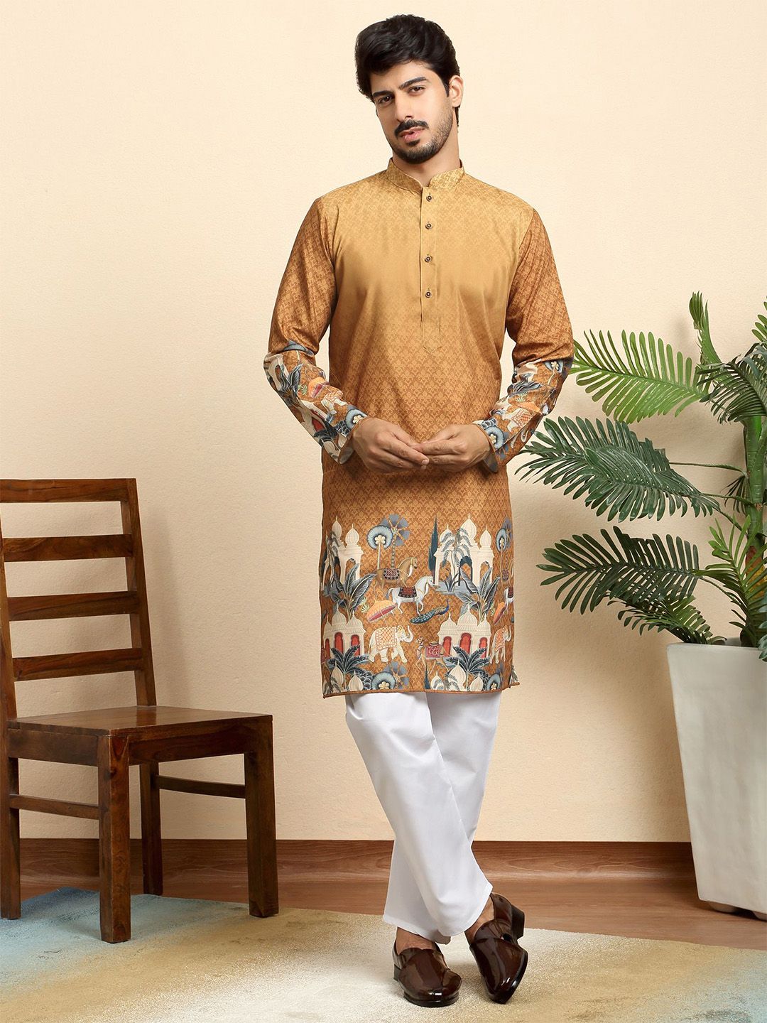KRAFT INDIA Ethnic Motifs Printed Mandarin Collar Kurta