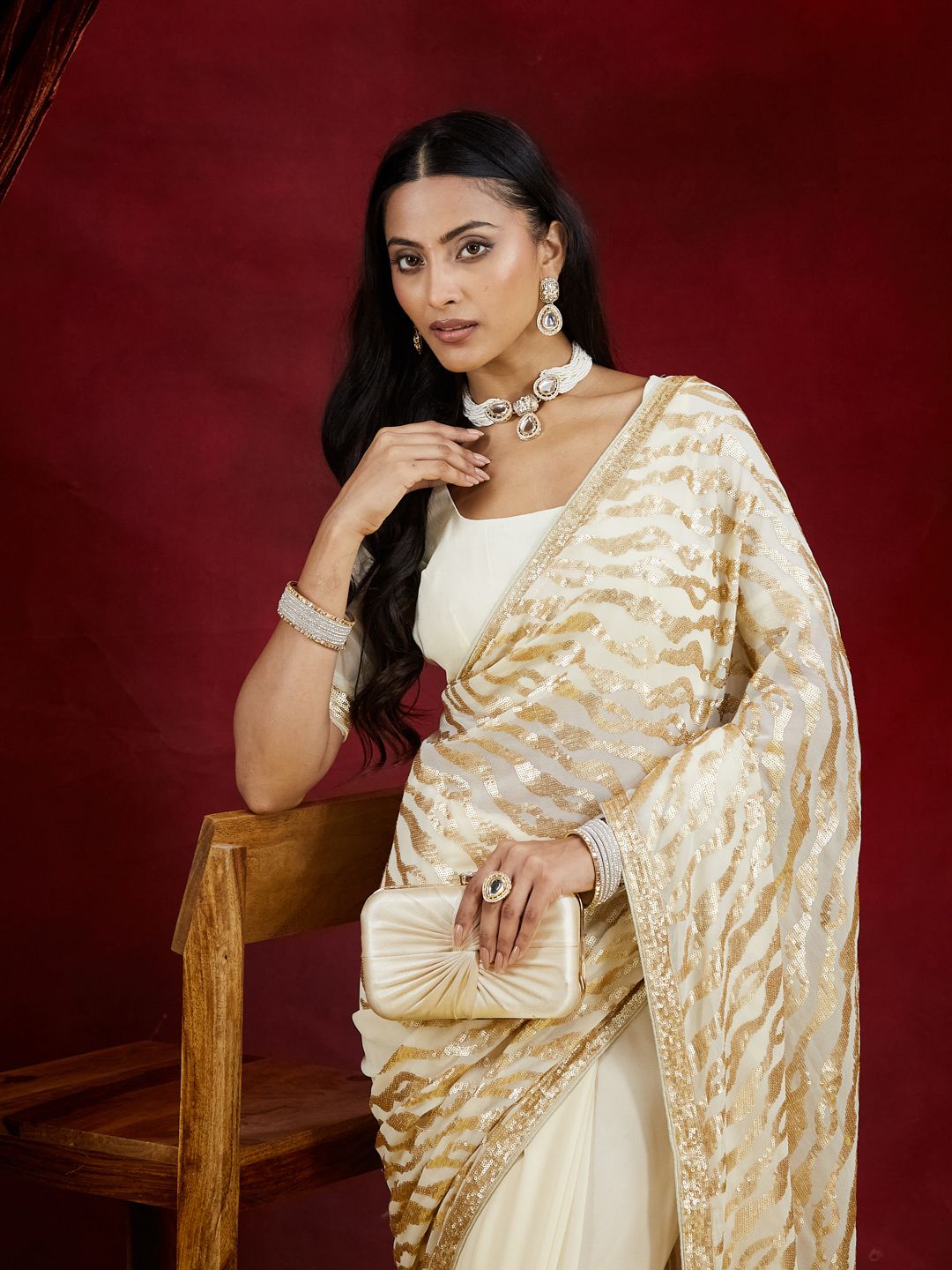 kasee Embroidered Sequinned Pure Georgette Saree