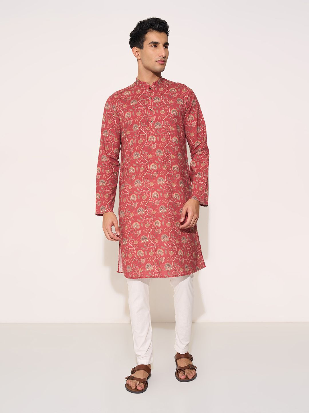 indus route by Pantaloons Men Ethnic Motifs Printed Festive Cotton Straight Kurta