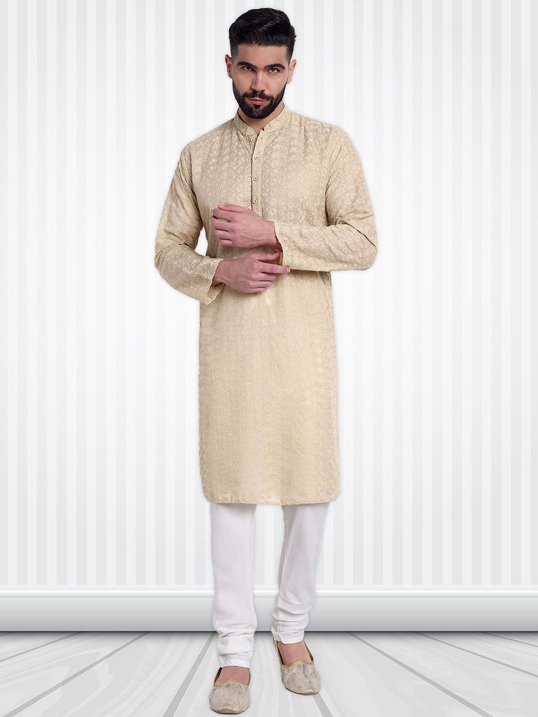 Excent Chikankari Mandarin Collar Straight Kurta