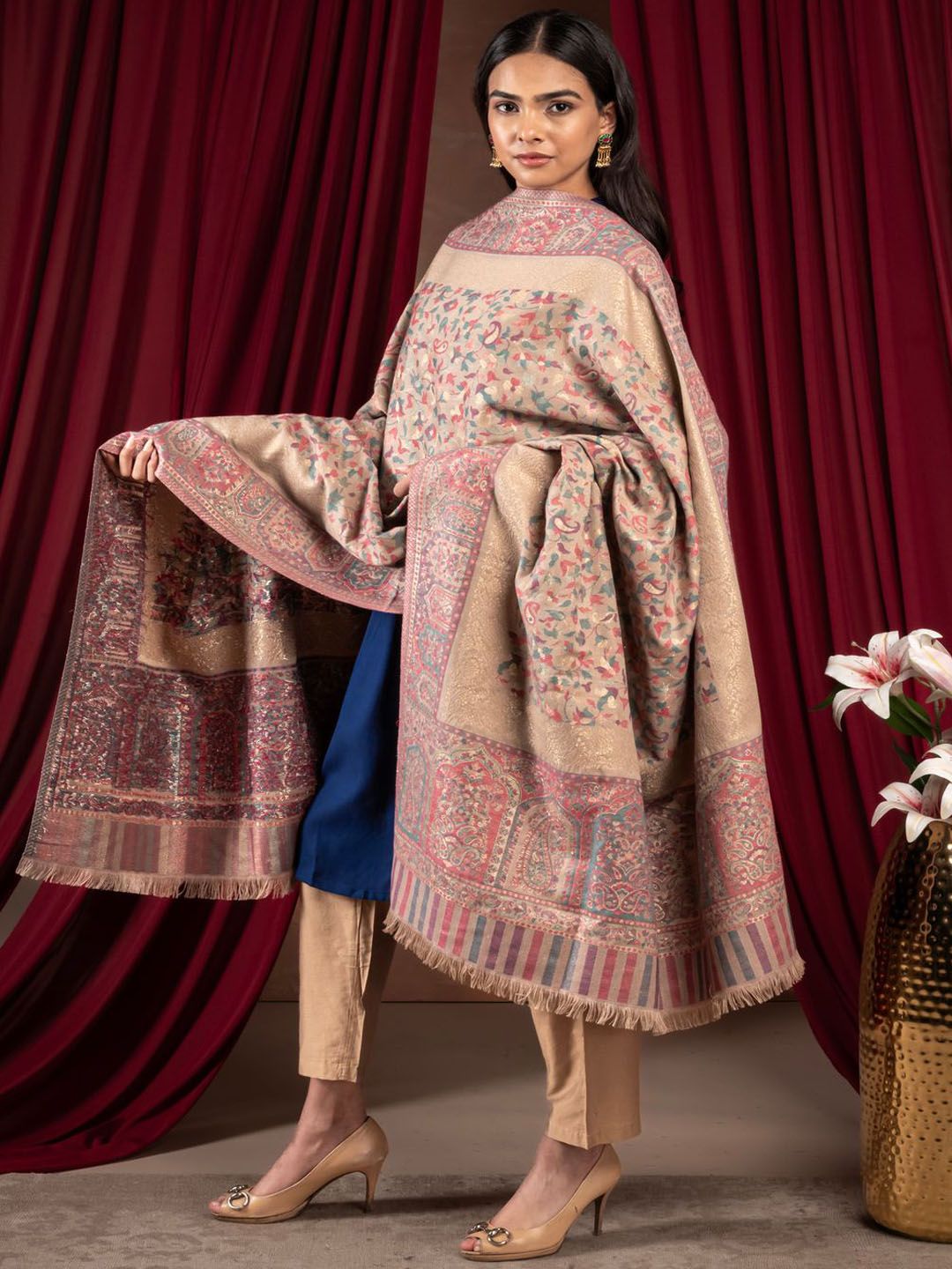 Naureen Ethnic Motifs Woven Design Shawl