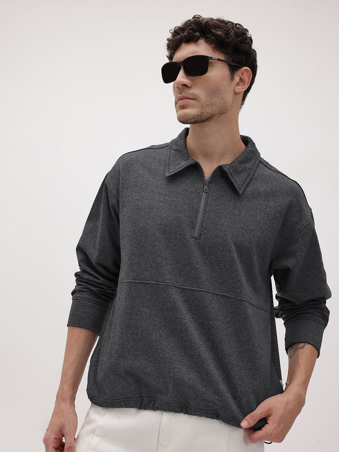 Buy The Roadster Lifestyle Co. Half Zipper Relaxed Polo Sweatshirt