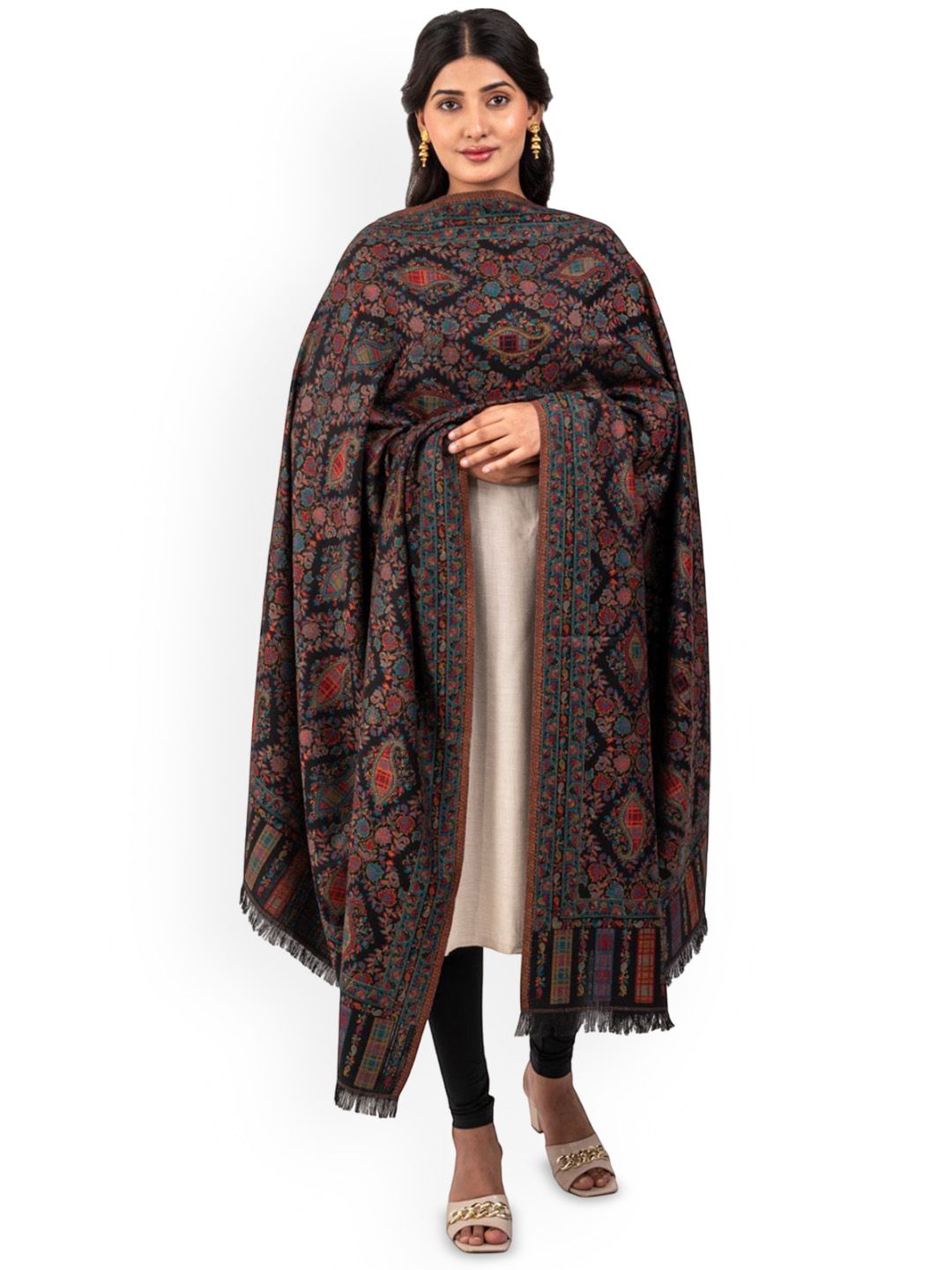 Naureen Paisley Woven Design Pashmina Kani Shawl