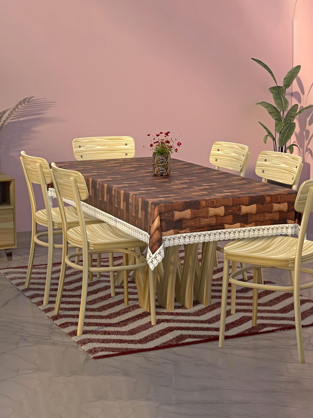 Kuber Industries Brown Printed 6-Seater Rectangular Table Cover
