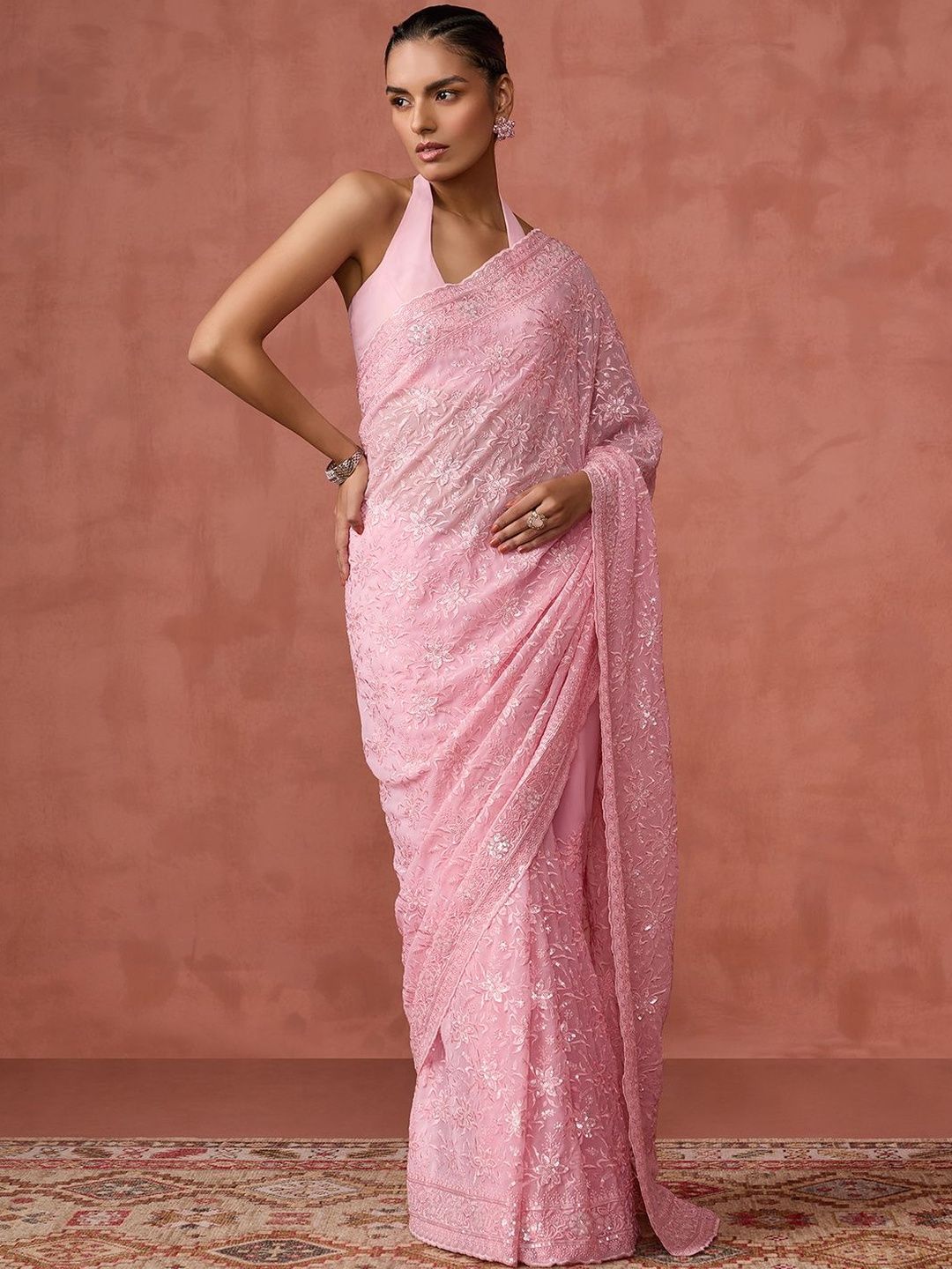 Sequinned Pure Georgette Saree Soch Floral Embellished Embroidered Sequinned Pure Georgette Saree