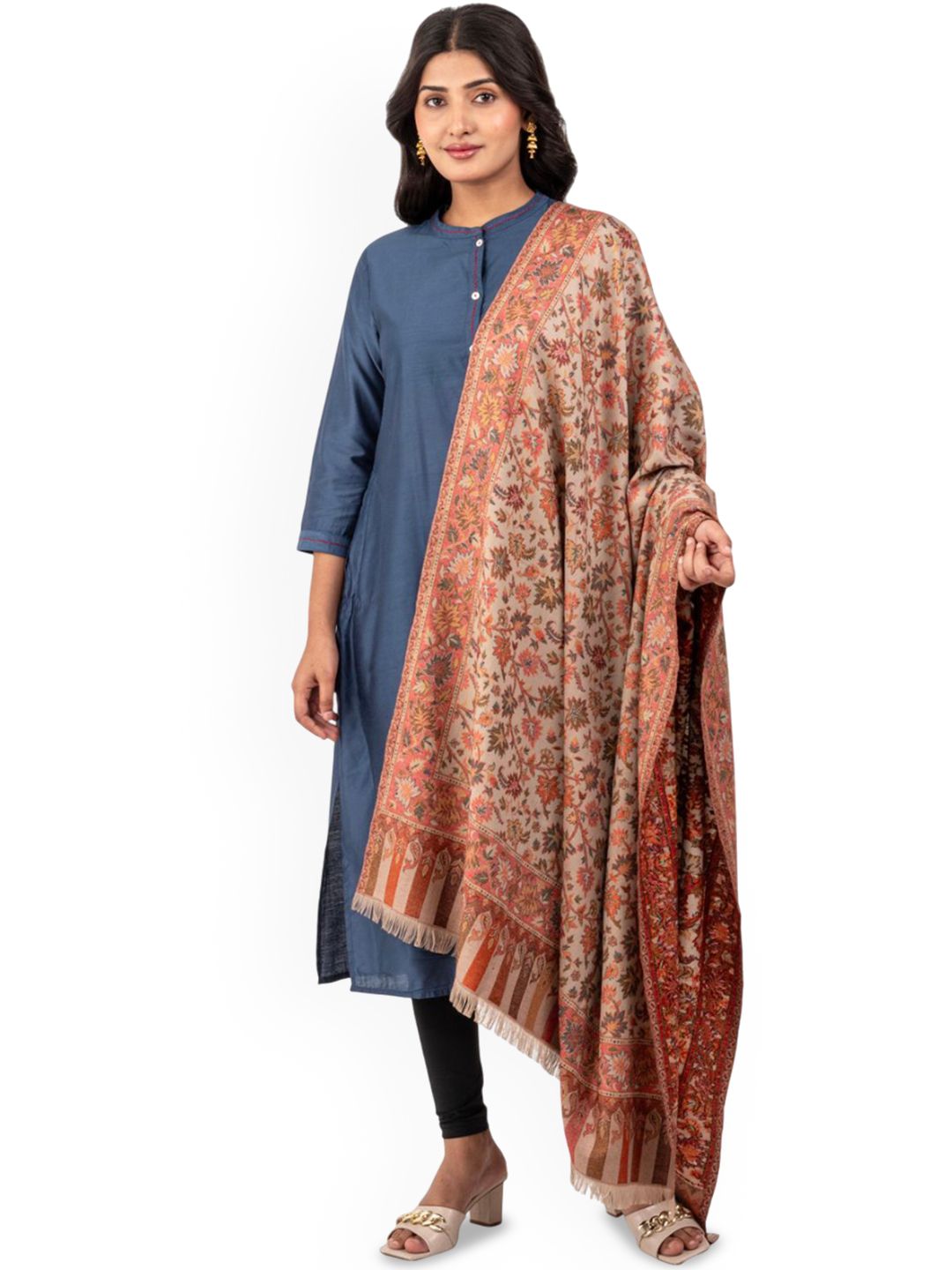 Naureen Floral Woven Design Pashmina Shawl