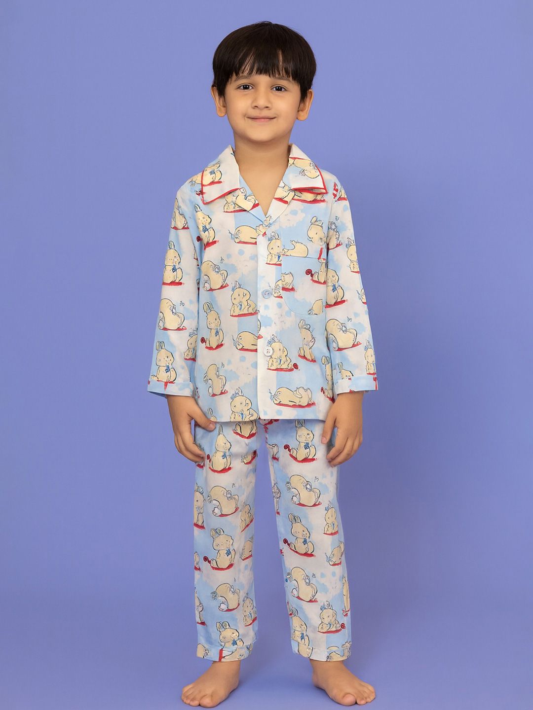 Thelittlebunny Kids Pure Cotton Printed Shirt & Pyjamas Night suit