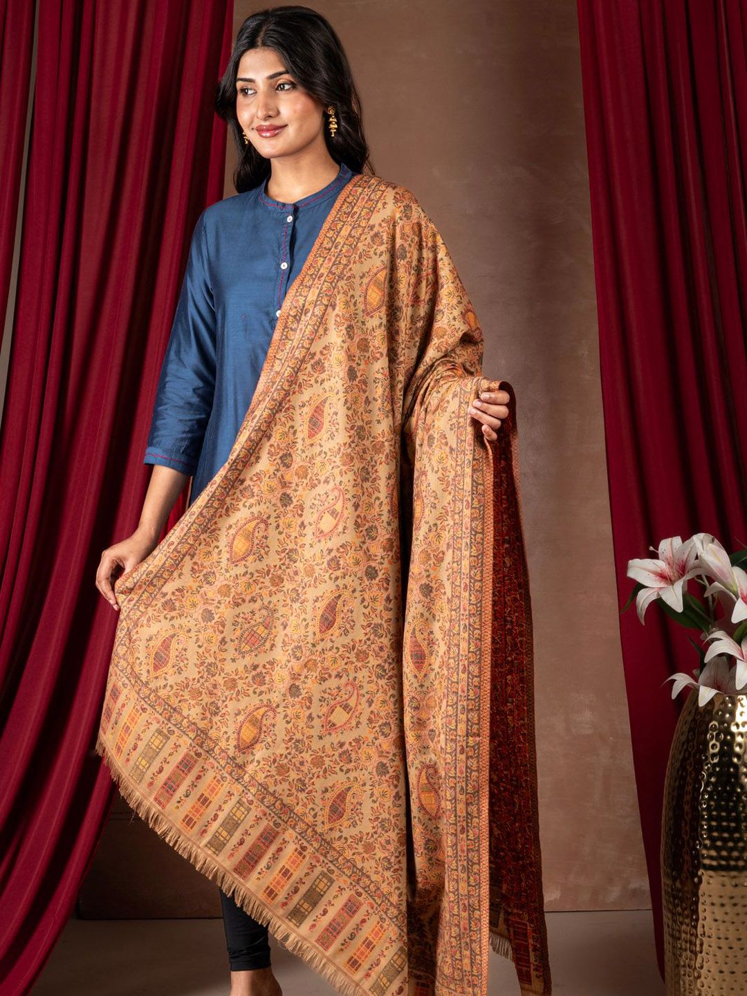 Naureen Women Pashmina Kani Paisley Woven Design Shawl