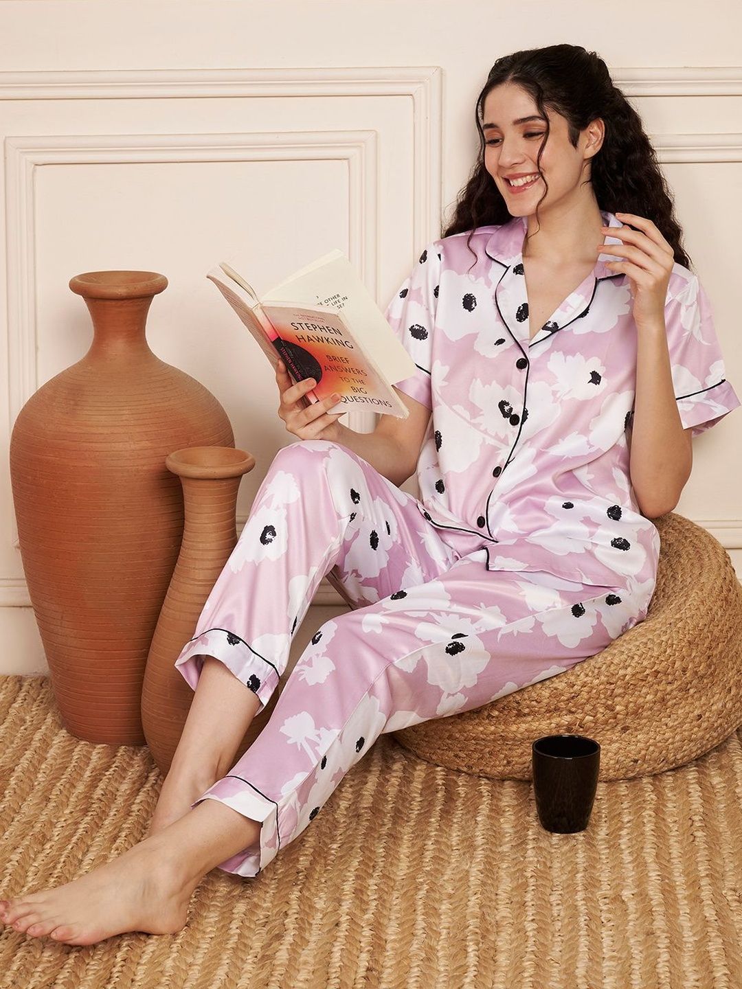 Corsica Womens Floral Printed Satin Night Suit