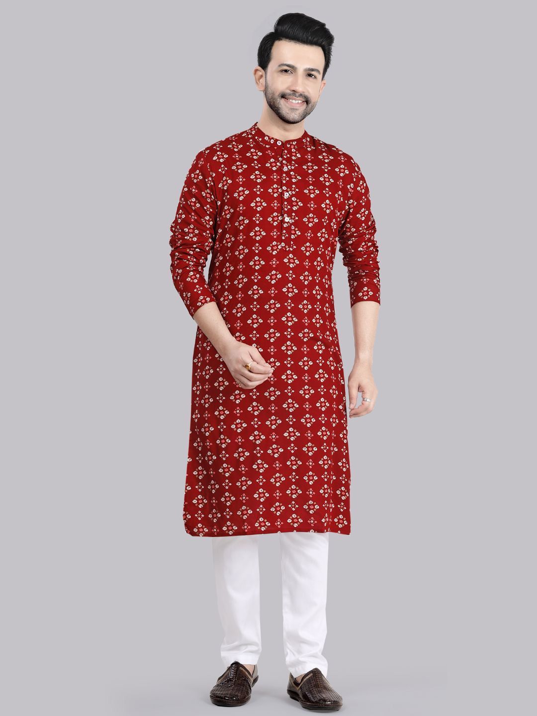 Saffron Threads Bandhani Printed Mandarin Collar Straight Kurta