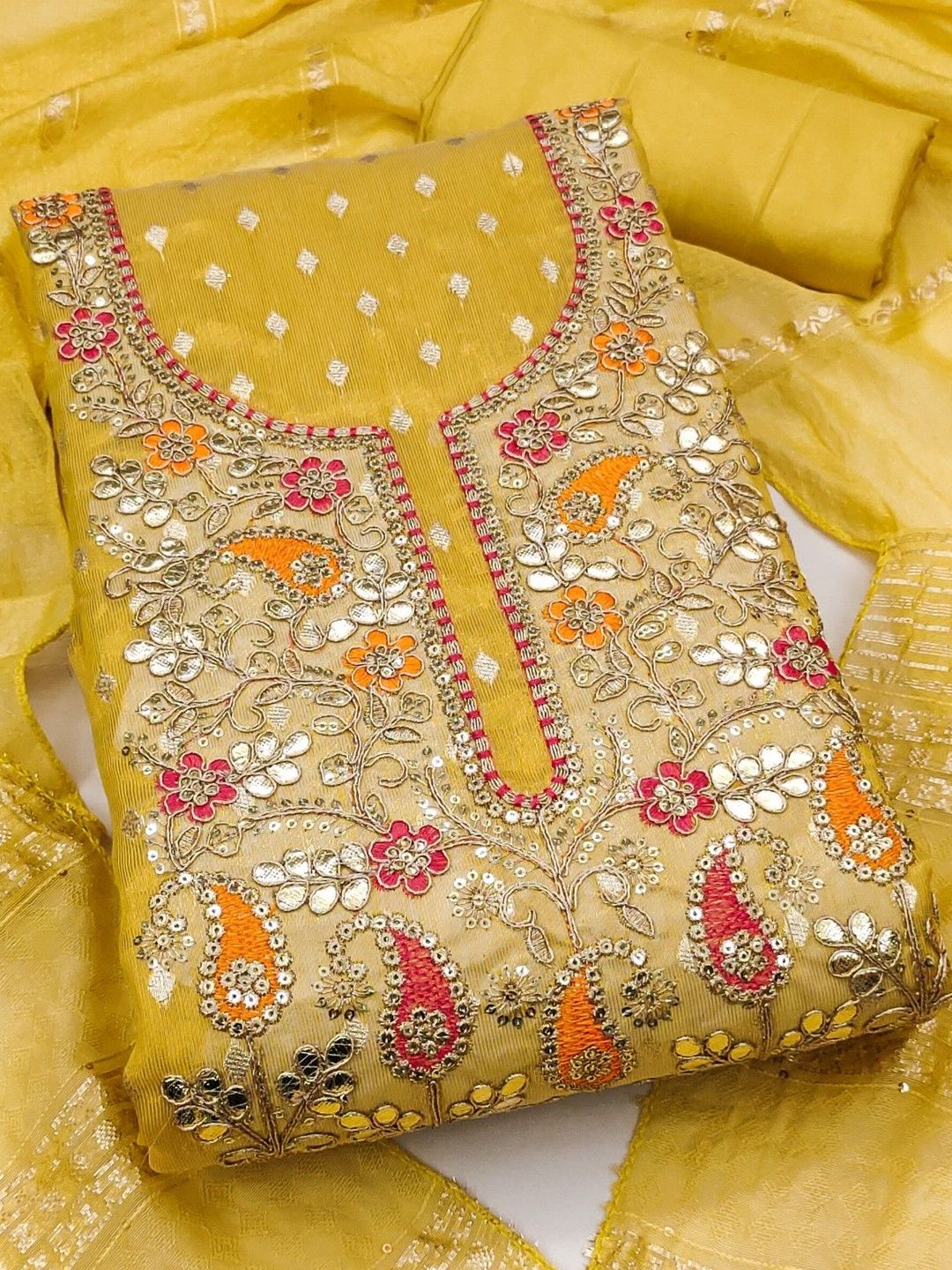 KALINI Embroidered Cotton Blend Unstitched Dress Material Dress Material