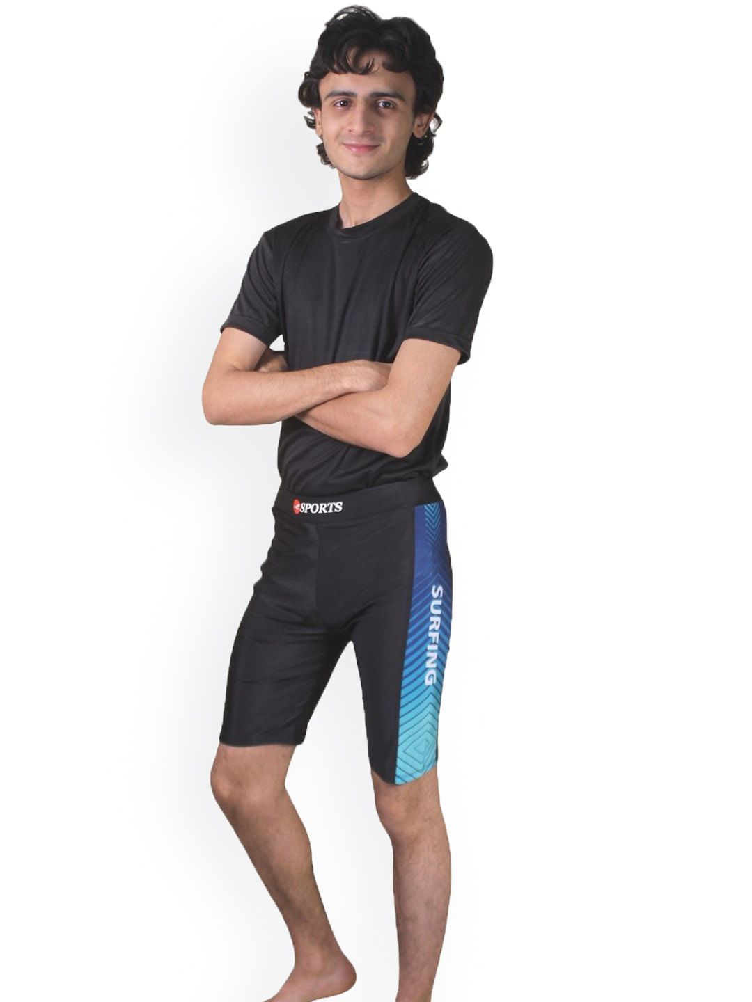 Aqua Holic Men Round Neck T-shirt & Shorts Swimwear