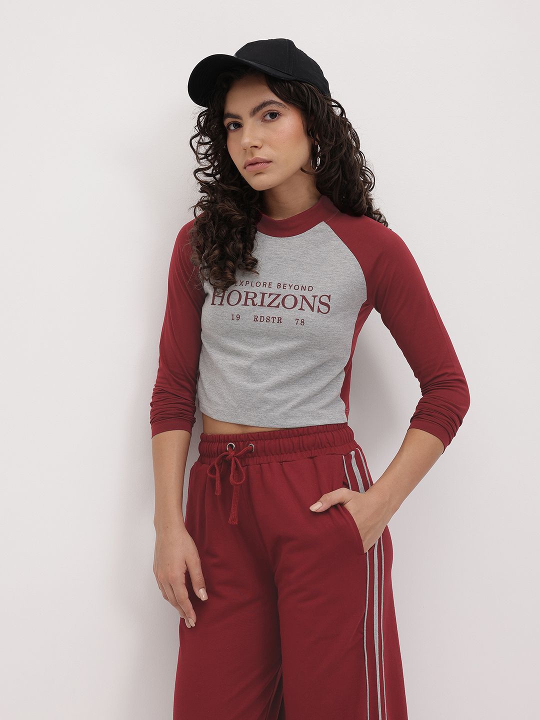 The Roadster Life Co. Typography Print Raglan Sleeves Tshirt with Relaxed Fit Trousers