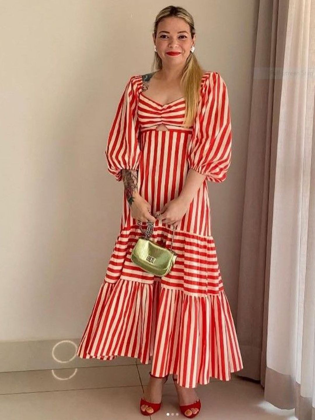 SHEETAL Associates Women Striped Puff Sleeve Crepe Fit & Flare Maxi Dress