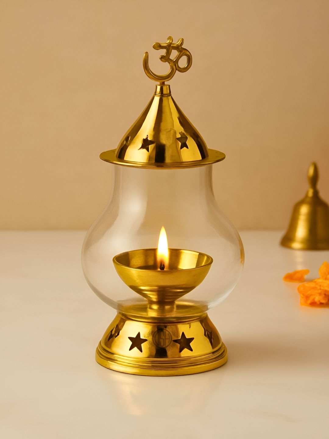 DSH Crafting Your Curiosity Gold Toned& Off White Om Akand Diya Pooja Essentials