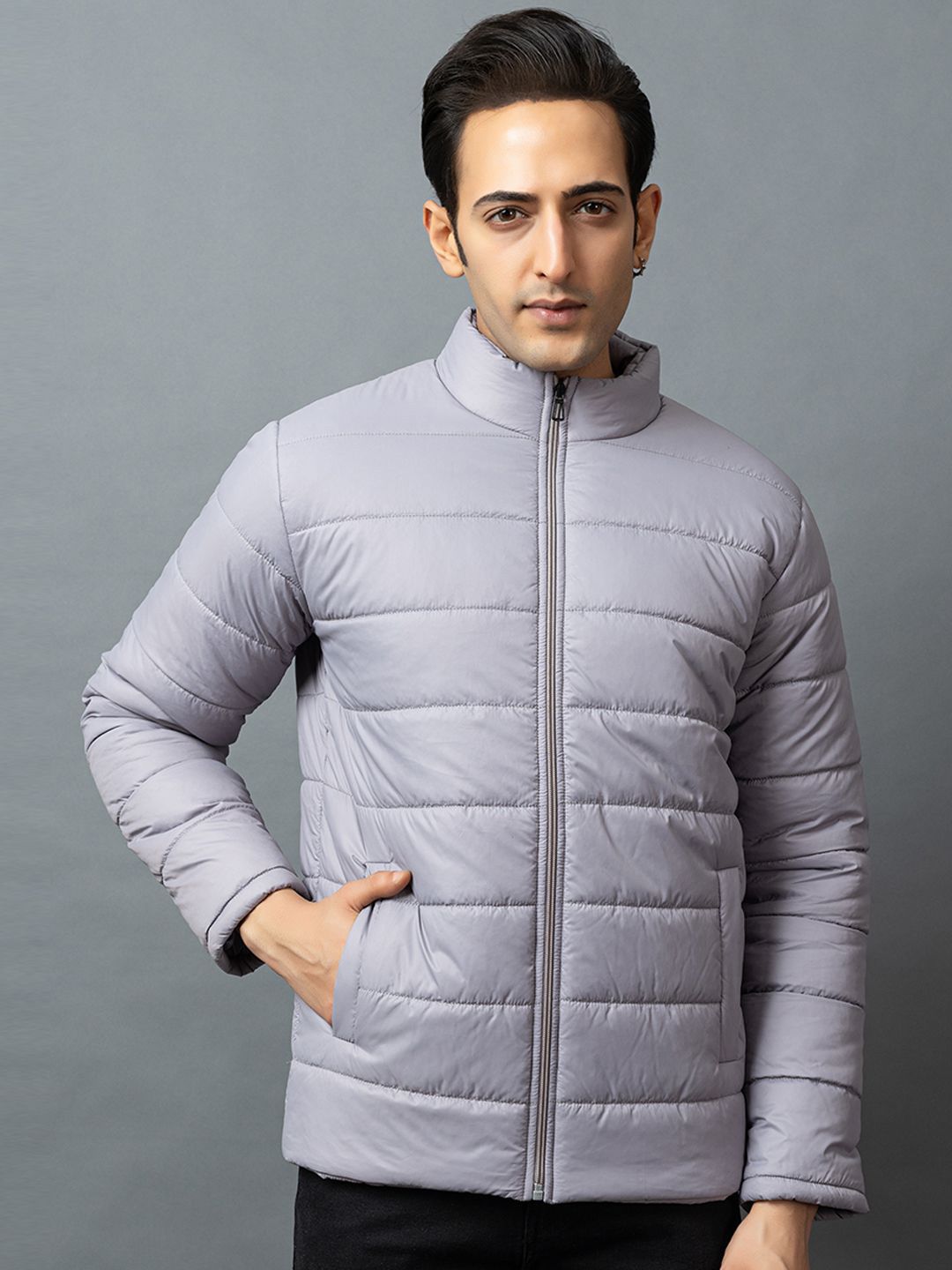 Buy RIGHT DECISION Stand Collar Long Sleeves Quilted Jacket