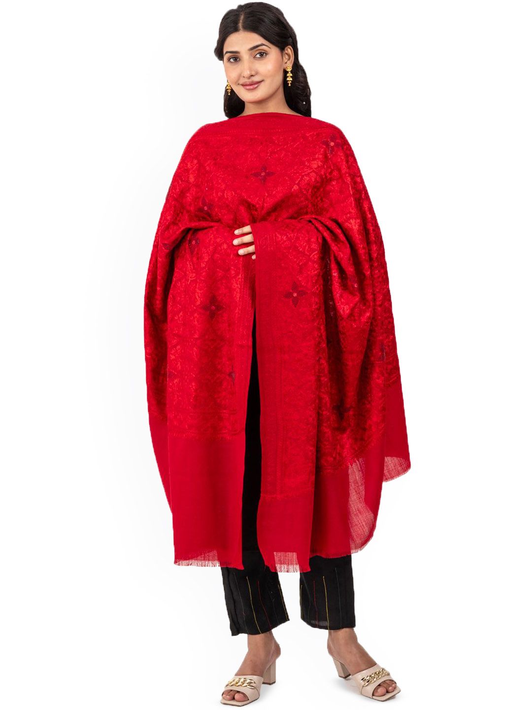 Naureen Floral Aari Embroidered Shawl with Shimmering Crystals