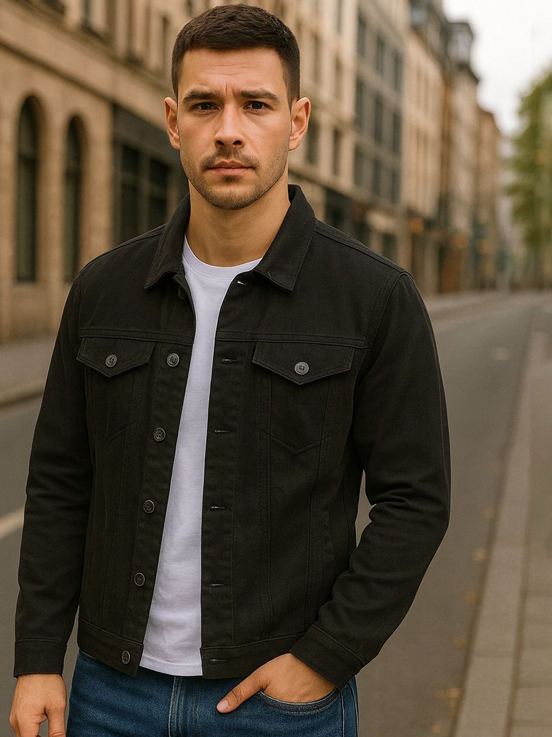 KASHIAN Washed Spread Collar Long Sleeves Denim Jacket