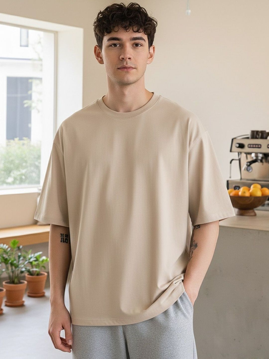 Moda Rapido Round Neck Drop-Shoulder Sleeves Oversized T-shirt