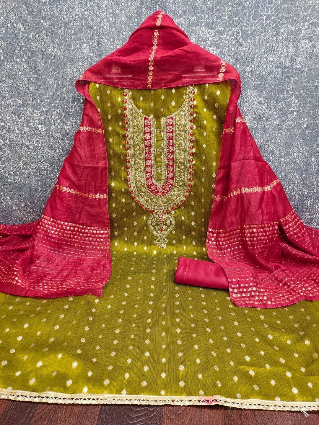 KALINI Embroidered Cotton Blend Unstitched Dress Material Dress Material
