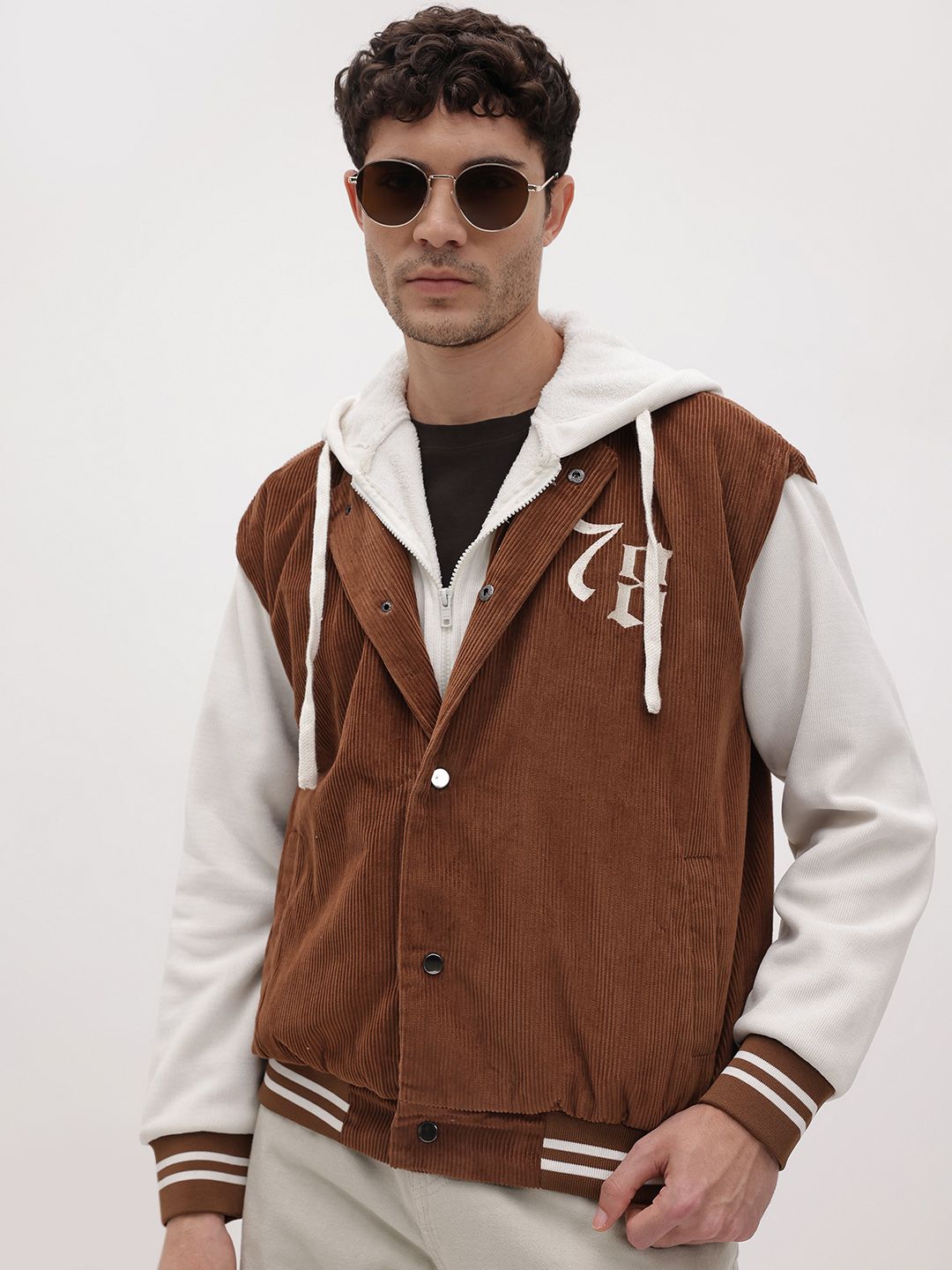 The Roadster Life Co. Typography Hooded Corduroy Varsity Jacket