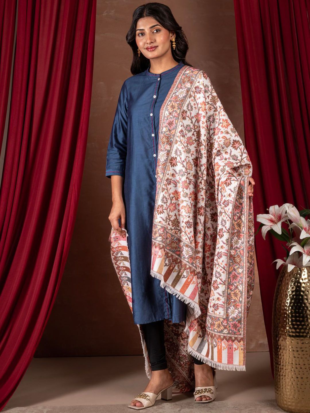 Naureen Floral Woven Design Pashmina Shawl