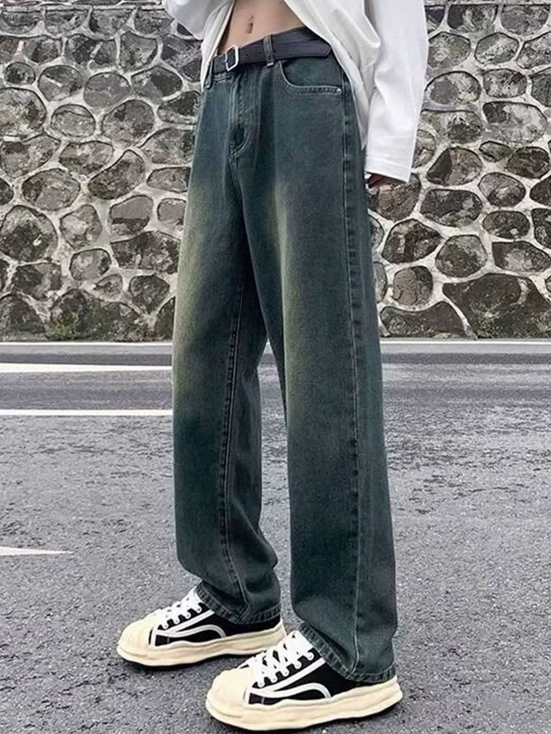StyleCast Men Wide Leg Mid-Rise Cotton Jeans