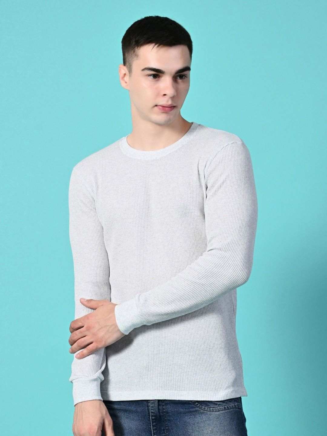 Mast & Harbour Self Design Round Neck Cotton Regular Fit T-shirt