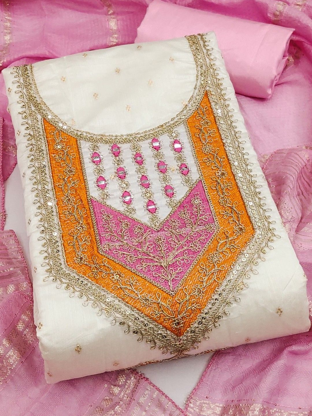 KALINI Embroidered Cotton Blend Unstitched Dress Material Dress Material
