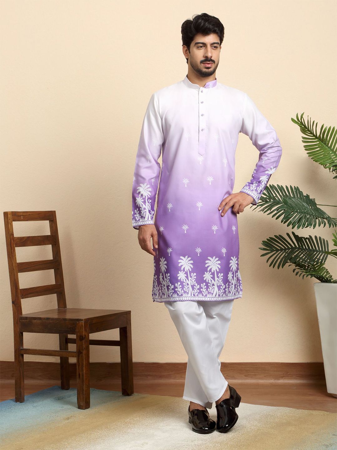 KRAFT INDIA Floral Embroidered Thread Work Mandarin Collar Kurta