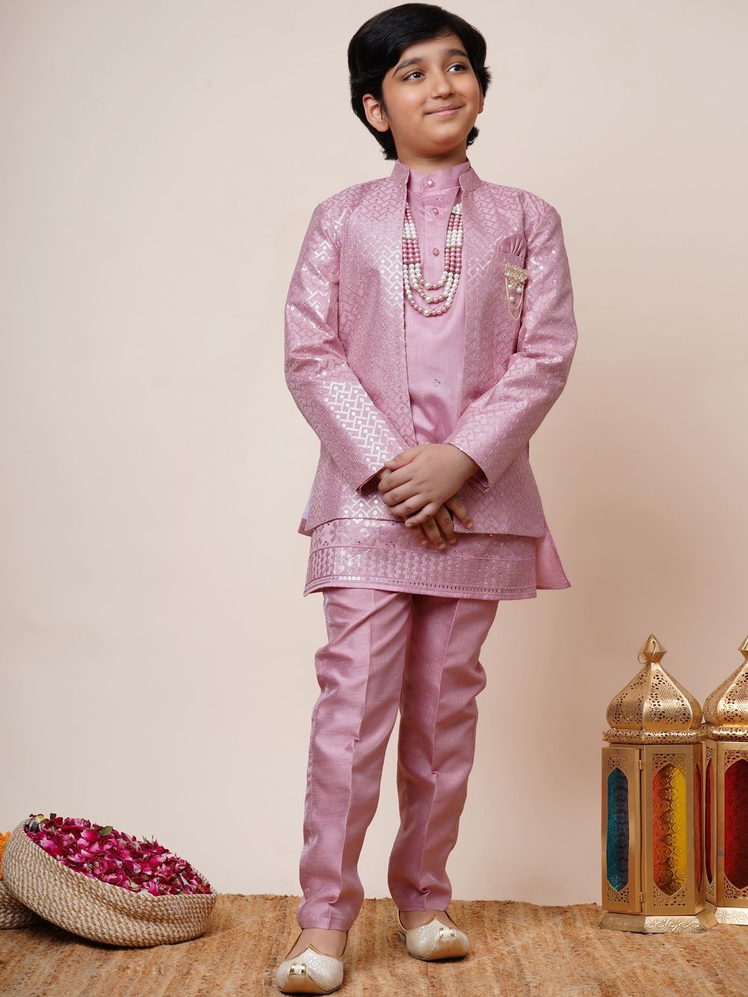 Sangria Boys Embroidered Sequinned Kurta with Pyjama & With Jacket