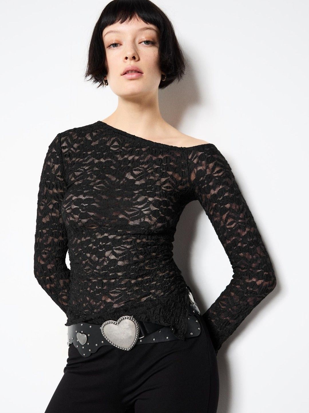 Buy bebe Black Sweetheart Neck Full Sleeve Ruched Top - Tops for