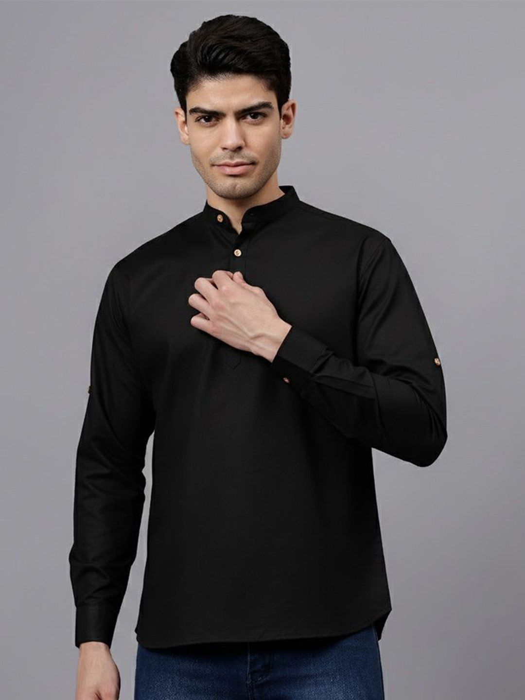 Jatin Creationss Mandarin Collar Thread Work Pathani Cotton Kurta