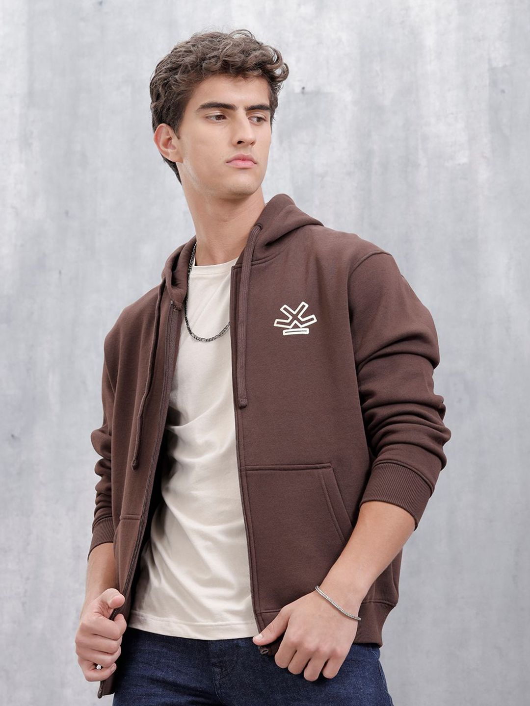 WROGN Men Hooded Front-Open Sweatshirt