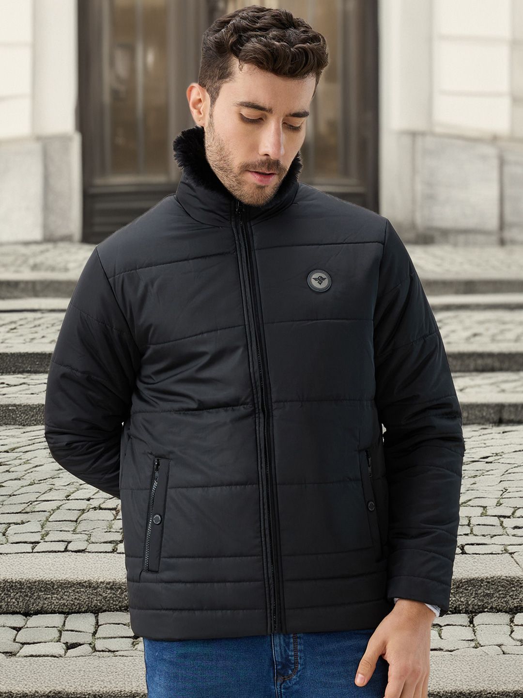 Status Quo Men Stand Collar Solid Lightweight Quilted Jacket