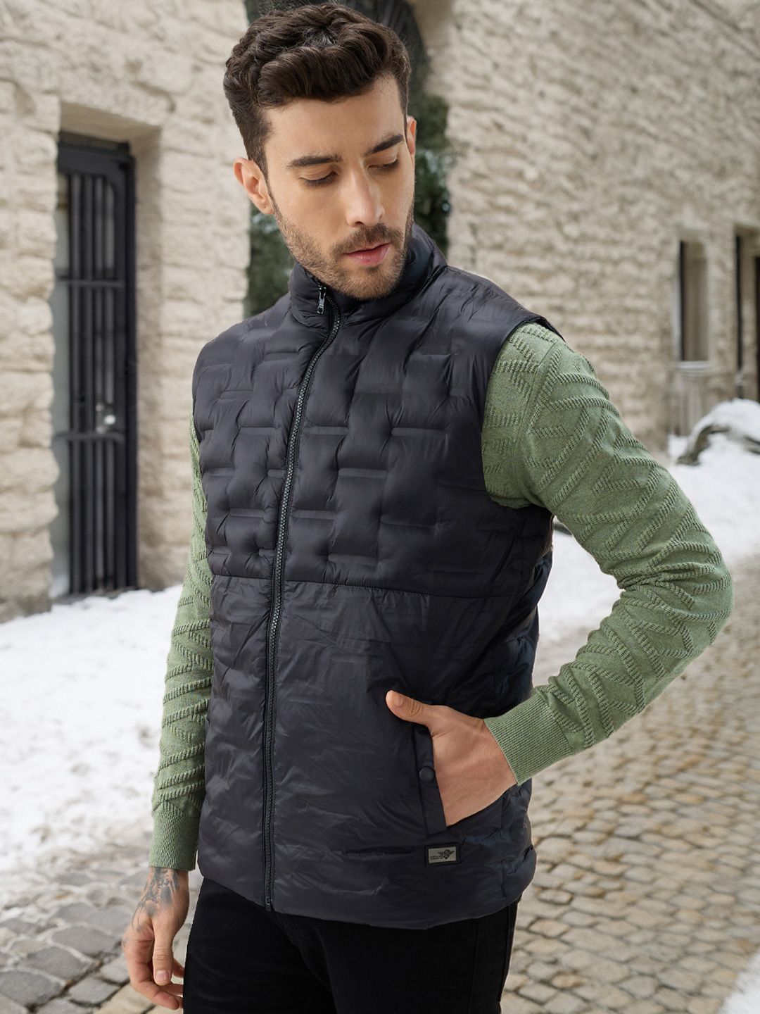 Status Quo Men Stand Collar Solid Lightweight Puffer Jacket