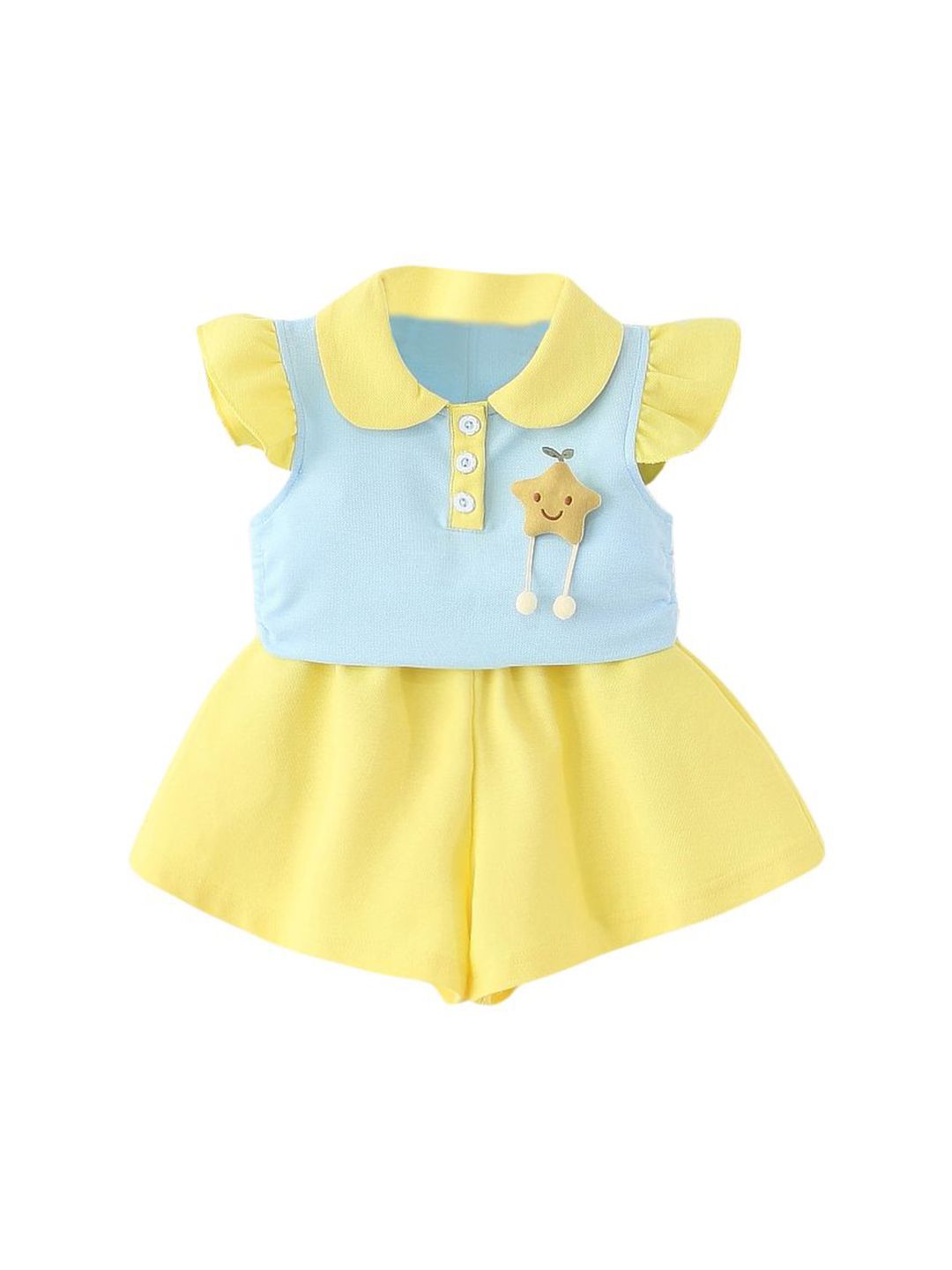 StyleCast x Revolte Girls Colourblocked Shirt Collar Pure Cotton Top With Shorts