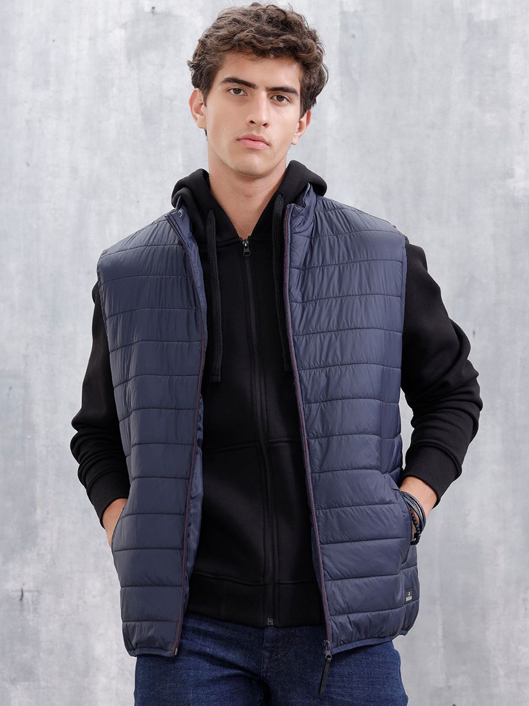 WROGN Men Mock Collar Solid Padded Jacket