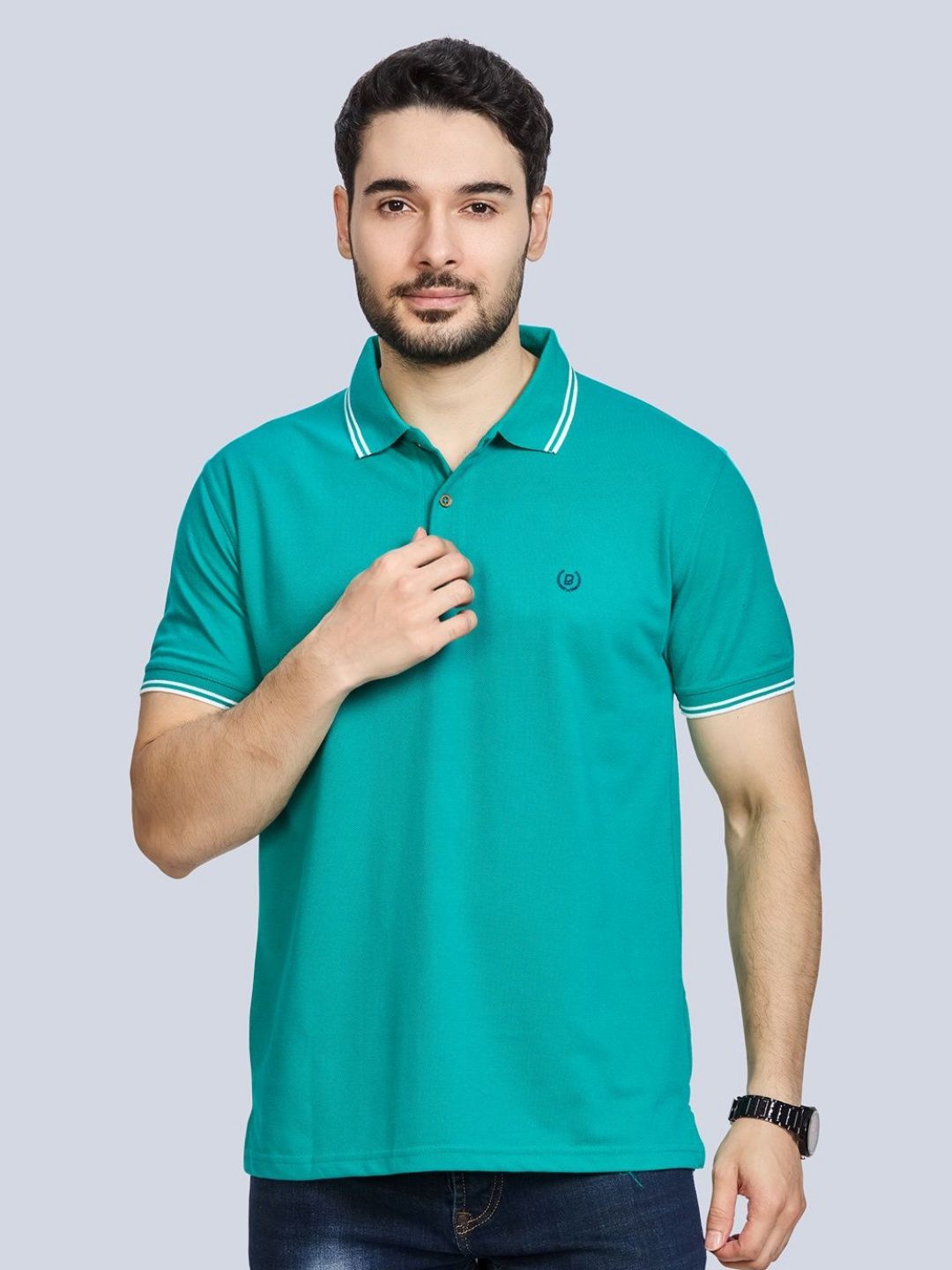 BE POSITIVE Brand Logo Printed All Seasons Polo Collar Cotton T-shirt