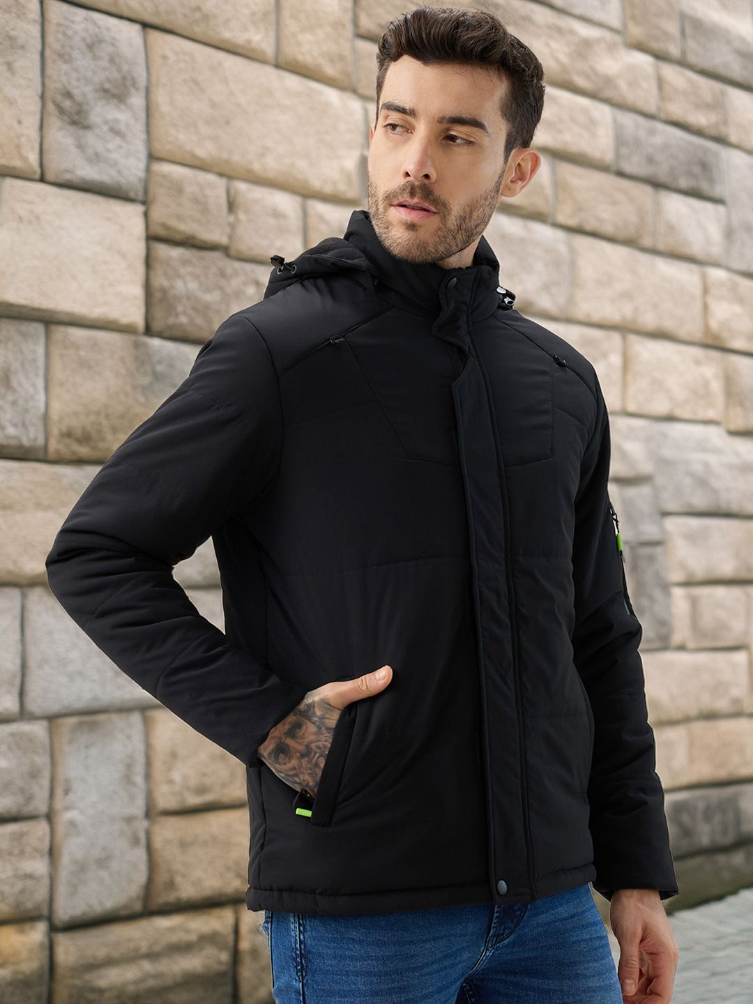 Status Quo Men Hooded Solid Lightweight Quilted Jacket