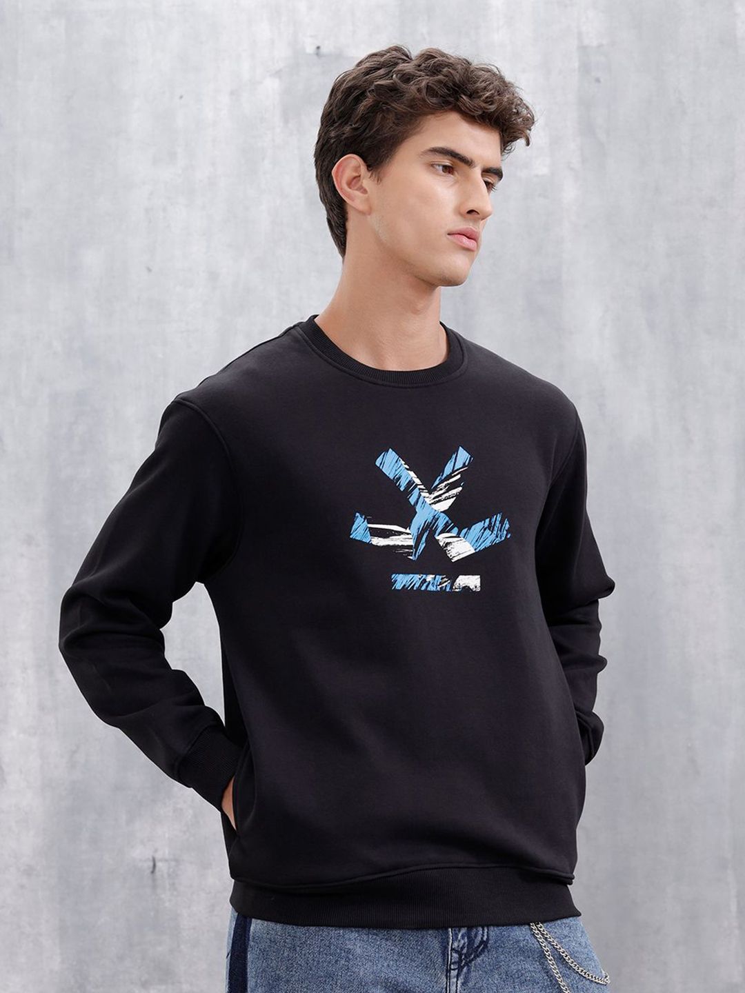 WROGN Men Brand Logo Printed Round Neck Sweatshirt